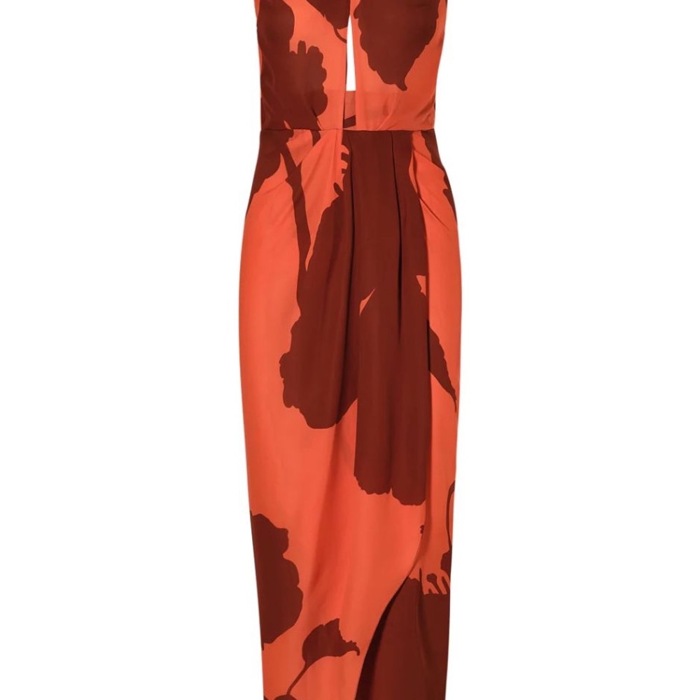 Johanna Ortiz Orange and Brown Abstract Floral Maxi Dress - Picture 4 of 14